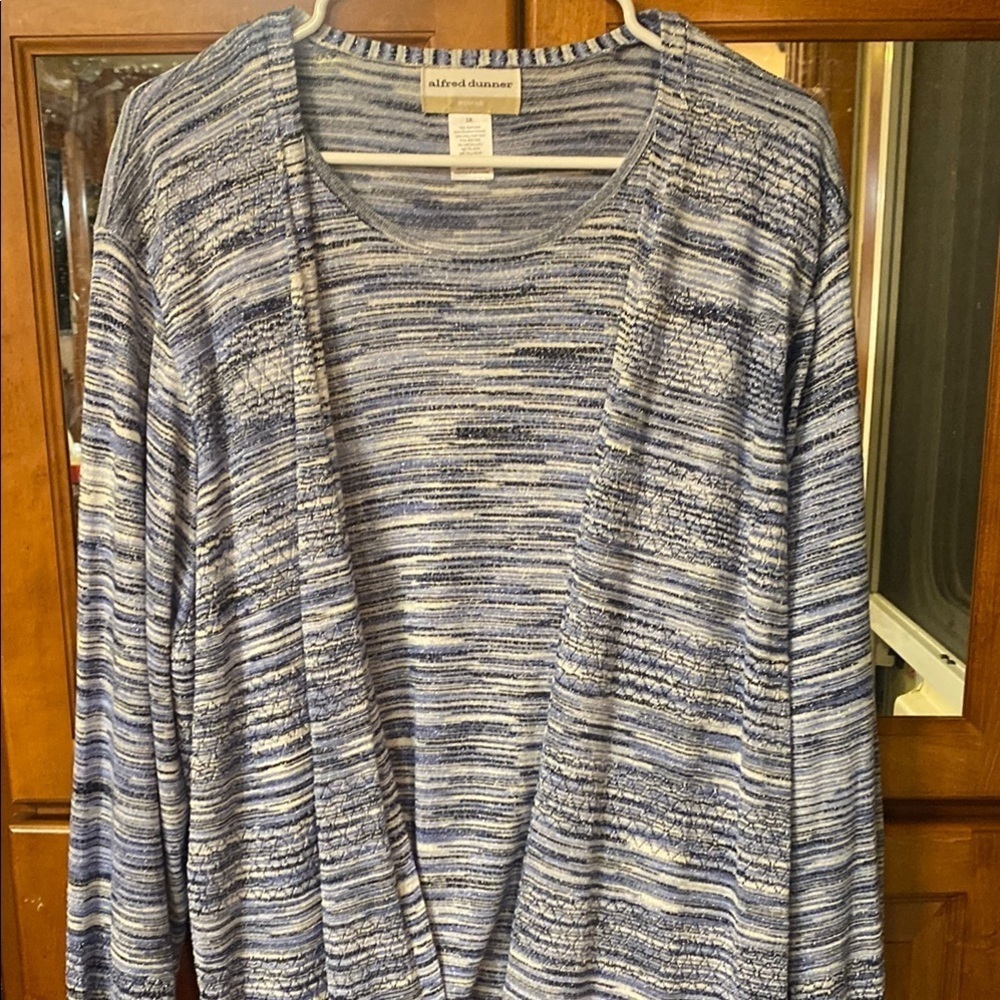 3X Blue Women’s Striped Sweater/ Cardigan Metallic Quiet Luxury Fal Office